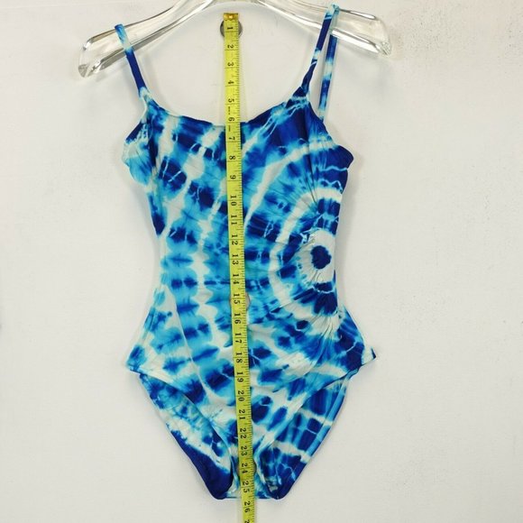 COLE Women's High Cut Leg One Piece Swimsuit Blue 6 Strappy Stretch Tie Dye - Picture 10 of 13
